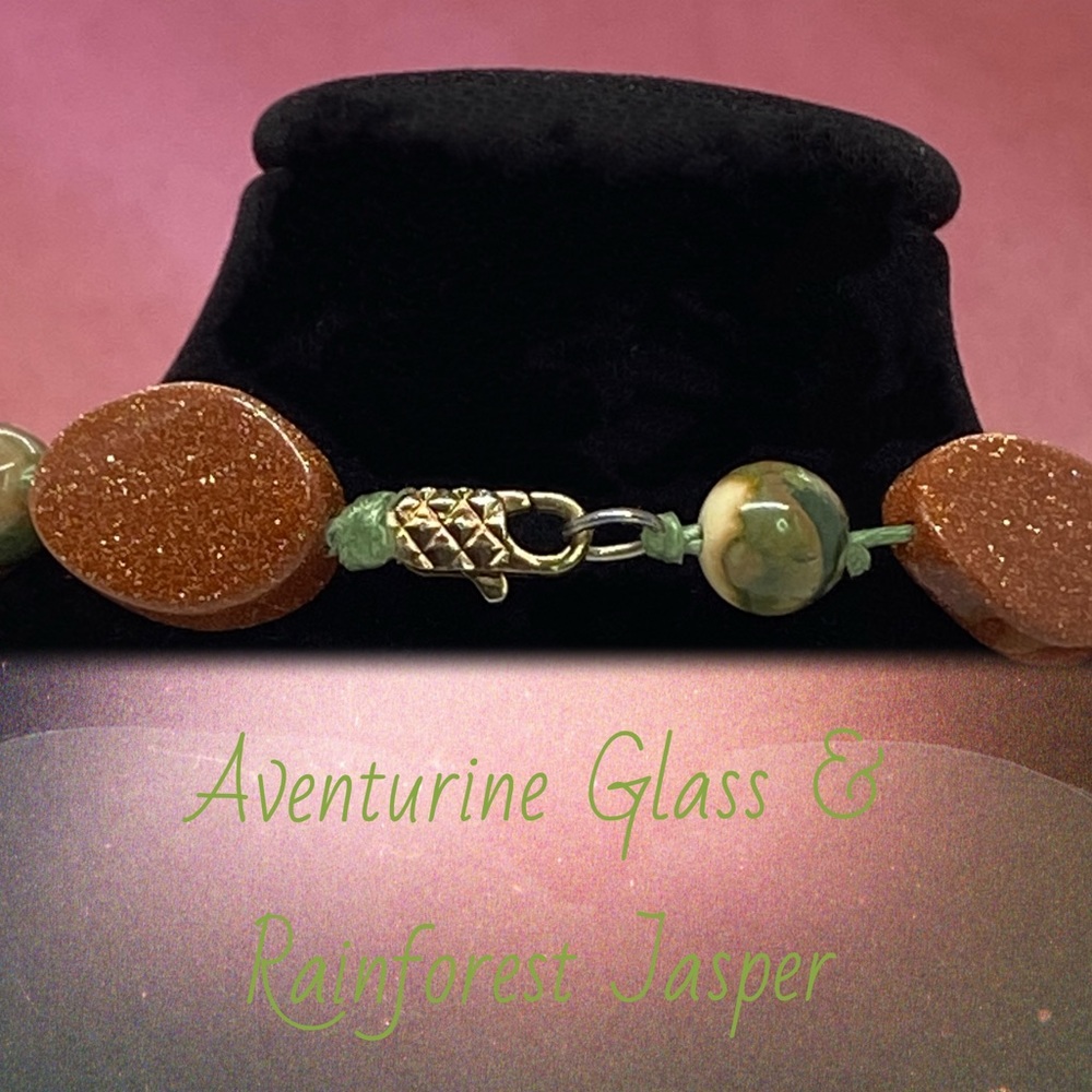 Goldstone & Rain Forest Jasper Beaded Bracelet - Picture 2 of 3